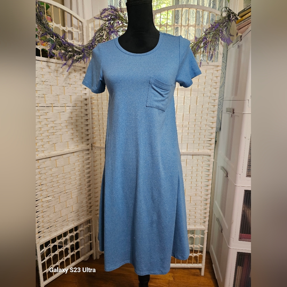 🧨 Lularoe Heathered Blue Carly Hi-lo T-shirt Dress - Picture 2 of 6